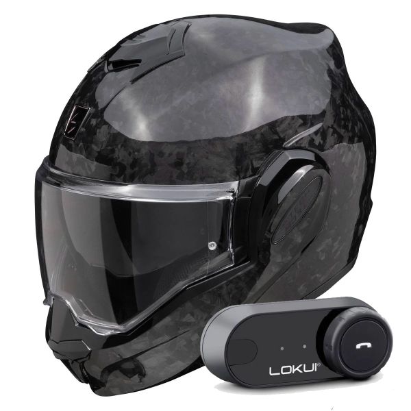 Casque Modulable Scorpion Exo Tech Evo Carbon Onyx Black + Kit Bluetooth Lokui K30