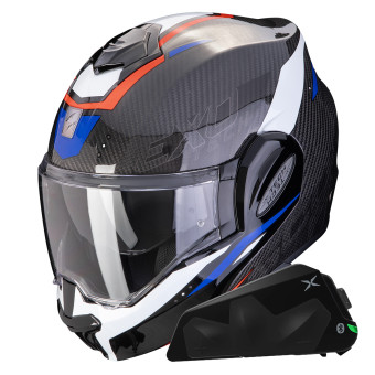 Casque Modulable Scorpion Exo Tech Evo Carbon Rover Black Red Blue + Kit bluetooth Exo-Com Link-1C