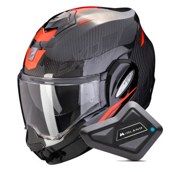 Casque Modulable Scorpion Exo Tech Evo Carbon Rover Black Red + Kit Bluetooth BT Mini