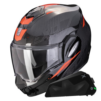 Casque Modulable Scorpion Exo Tech Evo Carbon Rover Black Red + Kit bluetooth Exo-Com Link-1C