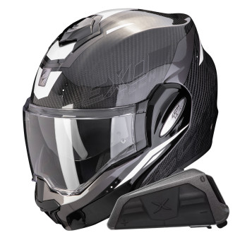 Casque Modulable Scorpion Exo Tech Evo Carbon Rover Black White + Kit bluetooth Exo-Com Link-1 Casque Modulable Scorpion Exo Tech Evo Carbon Rover Black White + Kit bluetooth Exo-Com Link-1