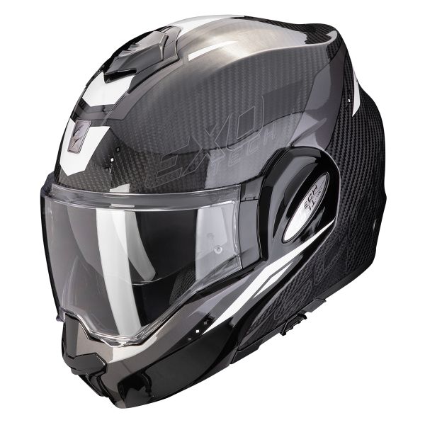 Casque Modulable Scorpion Exo Tech Evo Carbon Rover Black White Casque Modulable Scorpion Exo Tech Evo Carbon Rover Black White