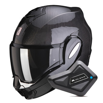 Casque Modulable Scorpion Exo Tech Evo Carbon Solid Black + Kit Bluetooth BT Mini