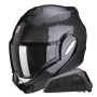 Casque Modulable Scorpion Exo Tech Evo Carbon Solid Black + Kit bluetooth Exo-Com Link-1
