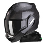 Casque Modulable Scorpion Exo Tech Evo Carbon Solid Black + Kit bluetooth Exo-Com Link-1C