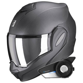 Casque Modulable Scorpion Exo Tech Evo Carbon Solid Matt Black + Kit Bluetooth 20S Evo