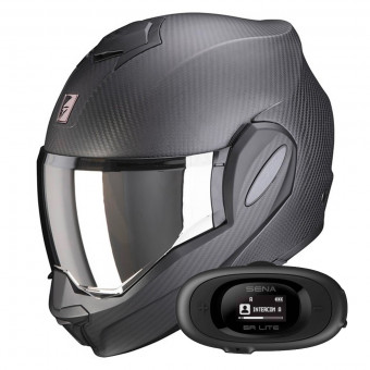 Casque Modulable Scorpion Exo Tech Evo Carbon Solid Matt Black + Kit bluetooth 5R Lite