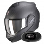 Casque Modulable Scorpion Exo Tech Evo Carbon Solid Matt Black + Kit bluetooth 5R Lite