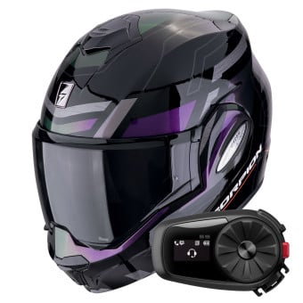 Casque Modulable Scorpion Exo Tech Evo Conquer Black Chameleon + Kit Bluetooth 5S Solo