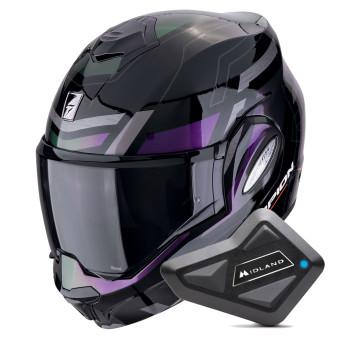 Casque Modulable Scorpion Exo Tech Evo Conquer Black Chameleon + Kit Bluetooth BT Mini