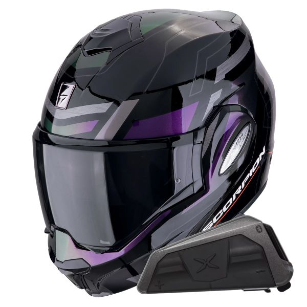 Casque Modulable Scorpion Exo Tech Evo Conquer Black Chameleon + Kit bluetooth Exo-Com Link-1