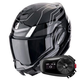Casque Modulable Scorpion Exo Tech Evo Conquer Black White + Kit Bluetooth 5S Solo