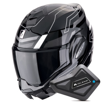 Casque Modulable Scorpion Exo Tech Evo Conquer Black White + Kit Bluetooth BT Mini