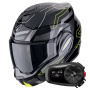Casque Modulable Scorpion Exo Tech Evo Conquer Black Yellow Fluo + Kit Bluetooth 5S Solo