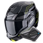 Casque Modulable Scorpion Exo Tech Evo Conquer Black Yellow Fluo + Kit Bluetooth BT Mini