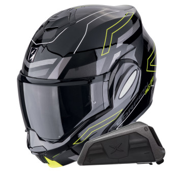 Casque Modulable Scorpion Exo Tech Evo Conquer Black Yellow Fluo + Kit bluetooth Exo-Com Link-1