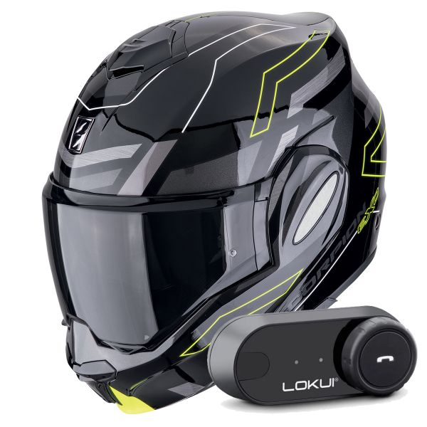 Casque Modulable Scorpion Exo Tech Evo Conquer Black Yellow Fluo + Kit Bluetooth Lokui K30 Casque Modulable Scorpion Exo Tech Evo Conquer Black Yellow Fluo + Kit Bluetooth Lokui K30