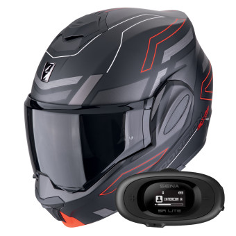 Casque Modulable Scorpion Exo Tech Evo Conquer Matt Black Red + Kit bluetooth 5R Lite Solo