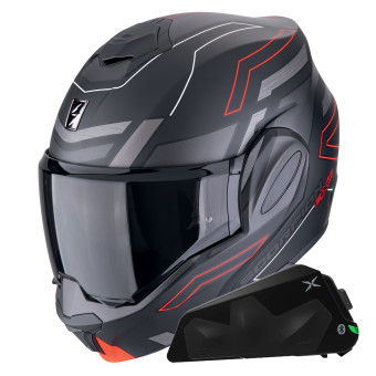 Casque Modulable Scorpion Exo Tech Evo Conquer Matt Black Red + Kit bluetooth Exo-Com Link-1C