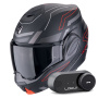 Casque Modulable Scorpion Exo Tech Evo Conquer Matt Black Red + Kit Bluetooth Lokui K30