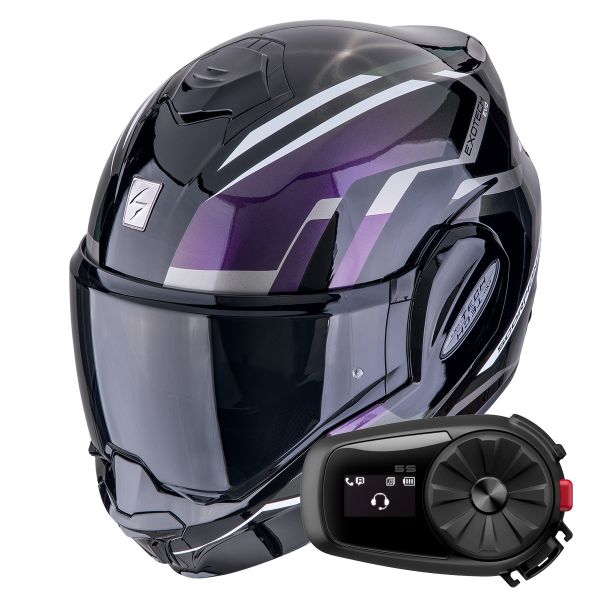 Casque Modulable Scorpion Exo Tech Evo Furio Black Chameleon + Kit Bluetooth 5S Solo
