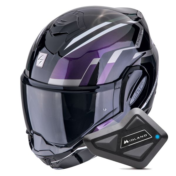 Casque Modulable Scorpion Exo Tech Evo Furio Black Chameleon + Kit Bluetooth BT Mini