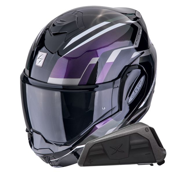 Casque Modulable Scorpion Exo Tech Evo Furio Black Chameleon + Kit bluetooth Exo-Com Link-1