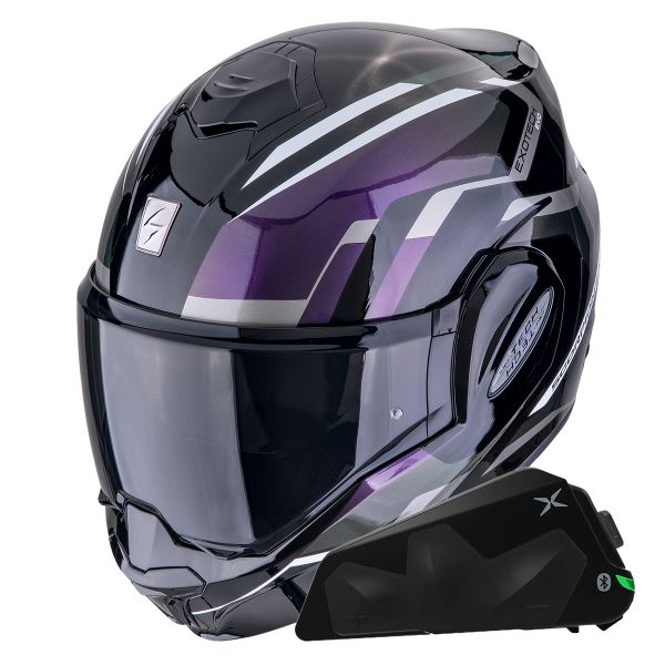 Casque Modulable Scorpion Exo Tech Evo Furio Black Chameleon + Kit bluetooth Exo-Com Link-1C
