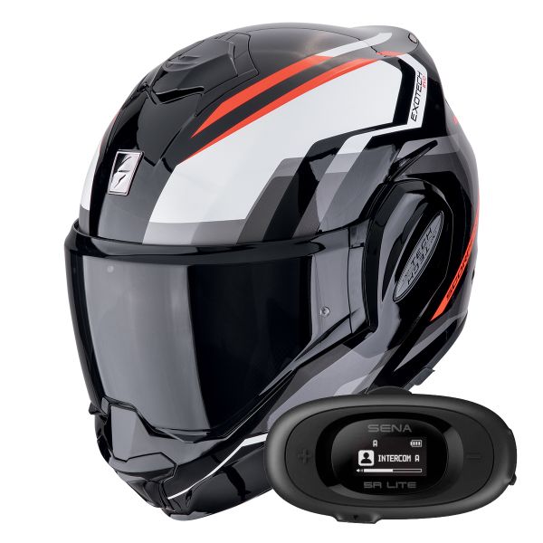 Casque Modulable Scorpion Exo Tech Evo Furio Black Red + Kit bluetooth 5R Lite Solo