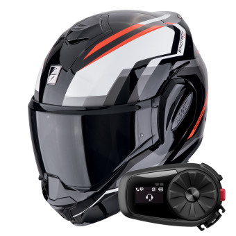 Casque Modulable Scorpion Exo Tech Evo Furio Black Red + Kit Bluetooth 5S Solo