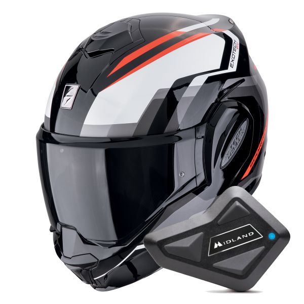 Casque Modulable Scorpion Exo Tech Evo Furio Black Red + Kit Bluetooth BT Mini