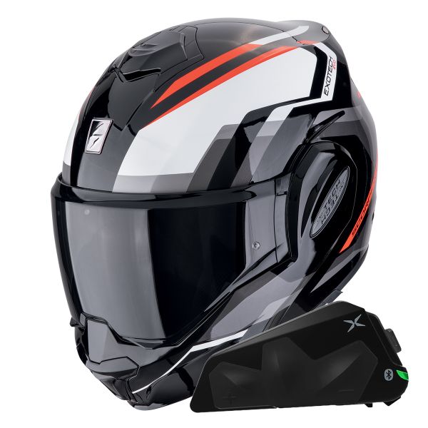 Casque Modulable Scorpion Exo Tech Evo Furio Black Red + Kit bluetooth Exo-Com Link-1C