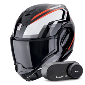 Casque Modulable Scorpion Exo Tech Evo Furio Black Red + Kit Bluetooth Lokui K30