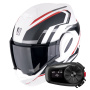 Casque Modulable Scorpion Exo Tech Evo Furio Matt White Black Red + Kit Bluetooth 5S Solo
