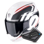 Casque Modulable Scorpion Exo Tech Evo Furio Matt White Black Red + Kit Bluetooth BT Mini