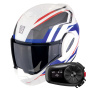 Casque Modulable Scorpion Exo Tech Evo Furio White Red Blue + Kit Bluetooth 5S Solo
