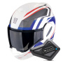 Casque Modulable Scorpion Exo Tech Evo Furio White Red Blue + Kit Bluetooth BT Mini