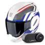 Casque Modulable Scorpion Exo Tech Evo Furio White Red Blue + Kit Bluetooth Lokui K30