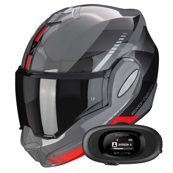 Casque Modulable Scorpion Exo Tech Evo Genre Grey Black Red + Kit bluetooth 5R Lite