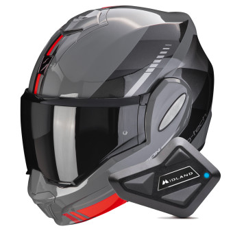 Casque Modulable Scorpion Exo Tech Evo Genre Grey Black Red + Kit Bluetooth BT Mini
