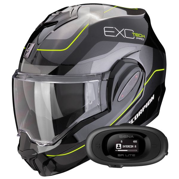 Casque Modulable Scorpion Exo Tech Evo Pro Commuta Black Silver Yellow + Kit bluetooth 5R Lite