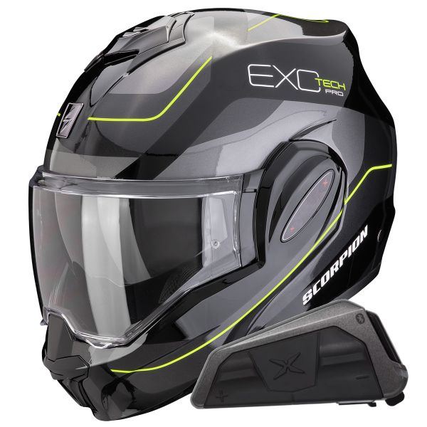 Casque Modulable Scorpion Exo Tech Evo Pro Commuta Black Yellow + Kit bluetooth Exo-Com Link-1
