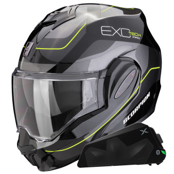 Casque Modulable Scorpion Exo Tech Evo Pro Commuta Black Yellow + Kit bluetooth Exo-Com Link-1C