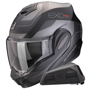 Casque Modulable Scorpion Exo Tech Evo Pro Commuta Matt Black + Kit bluetooth Exo-Com Link-1