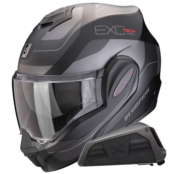 Casque Modulable Scorpion Exo Tech Evo Pro Commuta Matt Black + Kit bluetooth Exo-Com Link-1