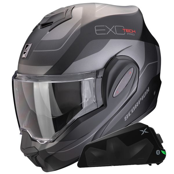Casque Modulable Scorpion Exo Tech Evo Pro Commuta Matt Black + Kit bluetooth Exo-Com Link-1C