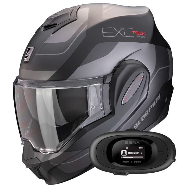 Casque Modulable Scorpion Exo Tech Evo Pro Commuta Matt Black Silver + Kit bluetooth 5R Lite