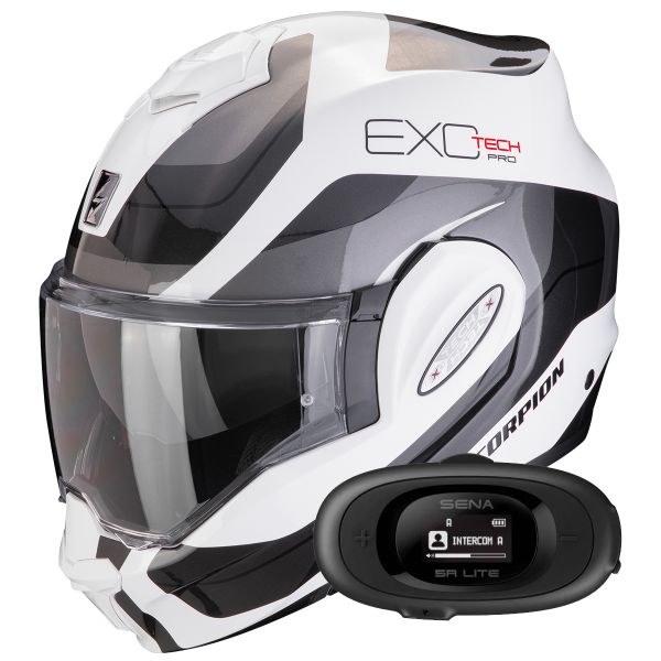 Casque Modulable Scorpion Exo Tech Evo Pro Commuta White Silver + Kit bluetooth 5R Lite