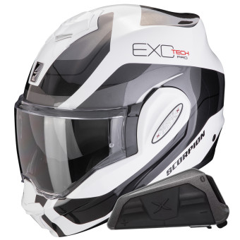 Casque Modulable Scorpion Exo Tech Evo Pro Commuta White Silver + Kit bluetooth Exo-Com Link-1