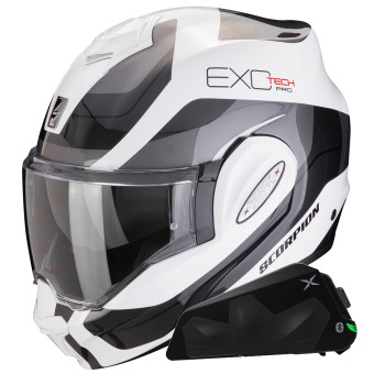 Casque Modulable Scorpion Exo Tech Evo Pro Commuta White Silver + Kit bluetooth Exo-Com Link-1C